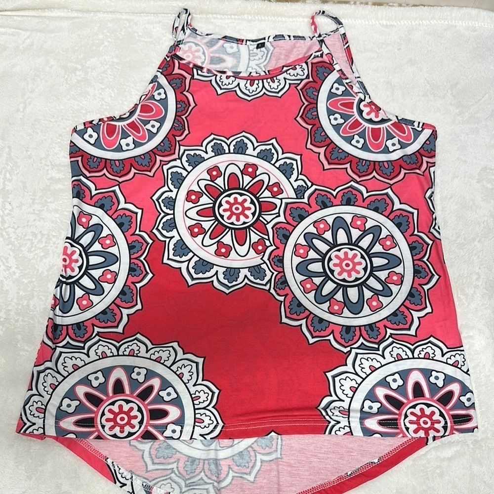 Mandala Print Pink Sleeveless Top
